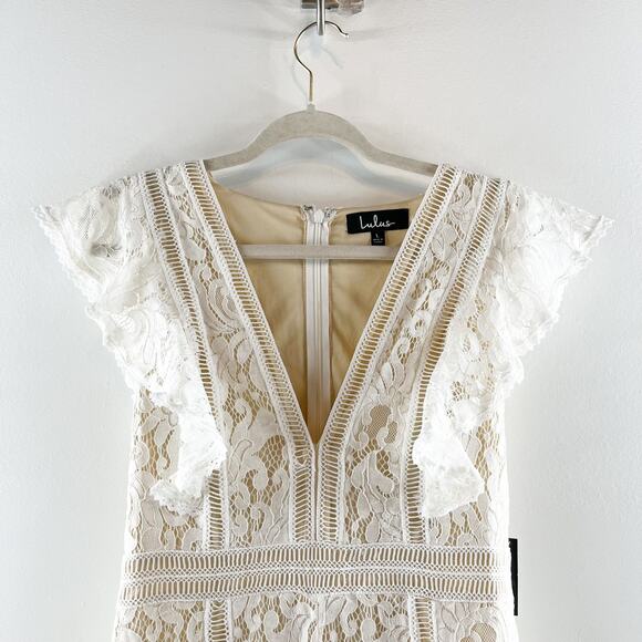 Lulus All The Attraction Lace Short Sleeve Romper White Large - Picture 8 of 15